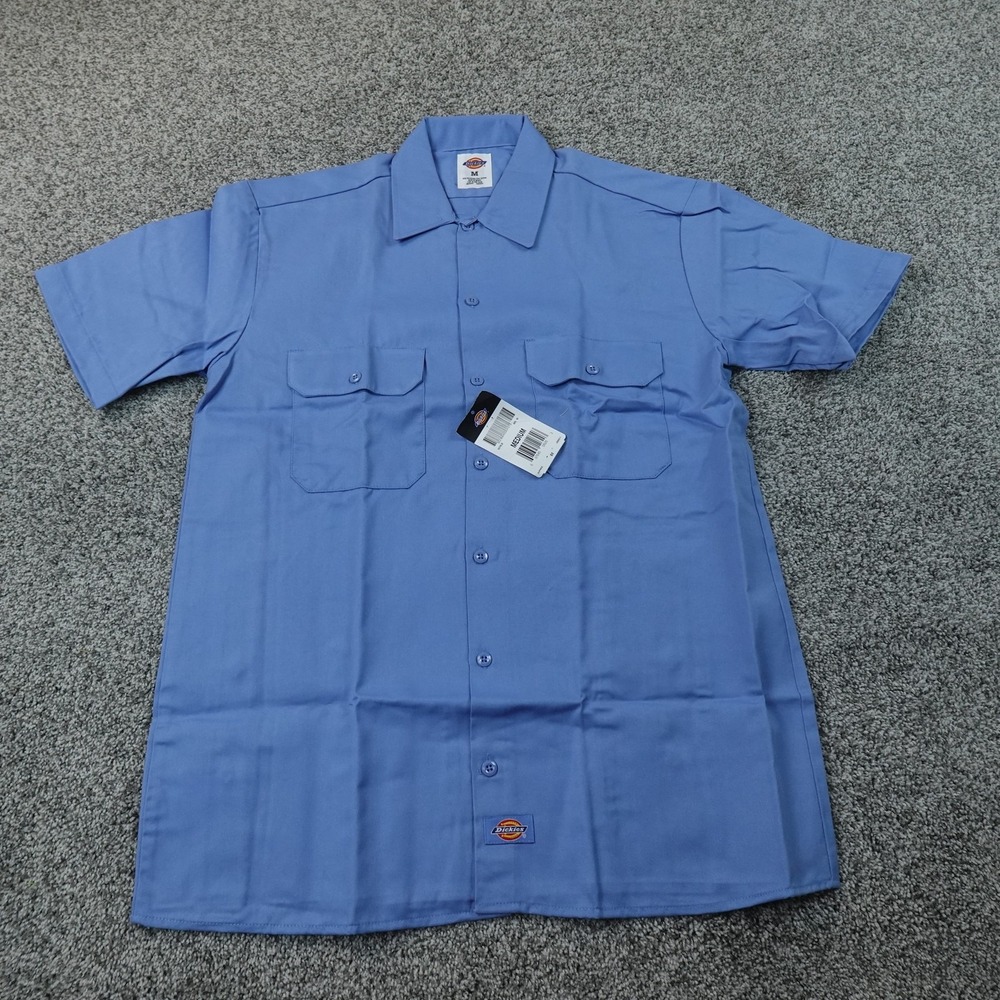 NEW Dickies Shirt Mens M Blue Short Sleeve Twill Work Button Up Uniform Mechanic